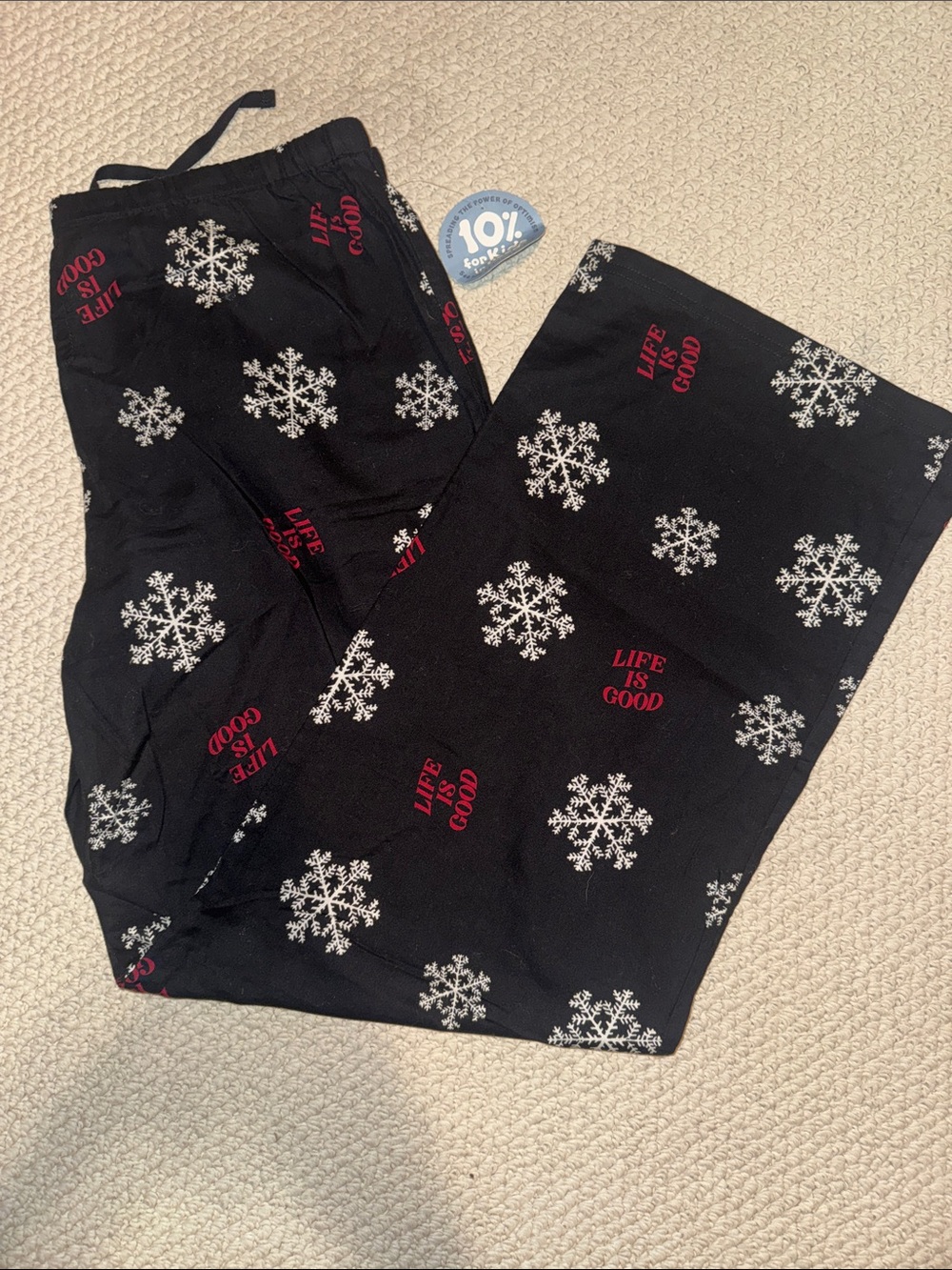 Life Is Good Black Snowflake Pajama Pants with Red Logo